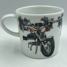 Habitat Hennie Hanworth Collection 2008 • Motorbike & Bird Porcelain Mug • Rare