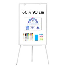 QUEENLINK Magnetic Whiteboard Easel, 60x90cm Flipchart Standing Board, Height