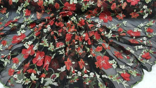 Red floral lace green - red, leaf