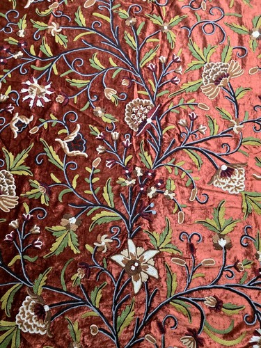 Hand embroidered crewel fabric - crewel,