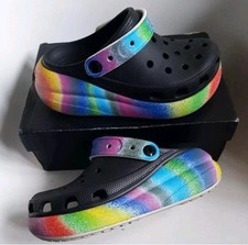 Crocs Hiker Platform size 4 Adjustable Strap Shoes wedge clogs Rainbow 