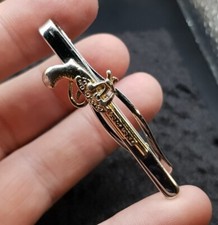 Striking Gold & Silver Plated Tie Bar Clip - Gun Dueling Pistol Musket Firearm 