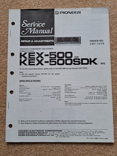 Pioneer kex 500 service manual - kex-500,