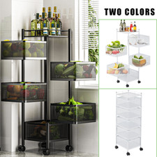 6 Tier Kitchen Rotating Storage Trolley Cart Utility Vegetable Mobile Shelf Rack