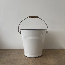 Vintage Rustic Blue White Enamel Handled Bucket Planter Garden Kitchenalia Decor