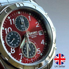 Seiko Chronograph SND495PC - Red Dial, 38mm Quartz Caliber 7T92, 50m WR, JDM