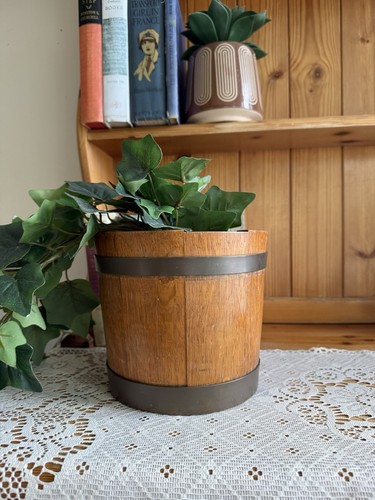 Vintage wooden barrel planter - barrel,
