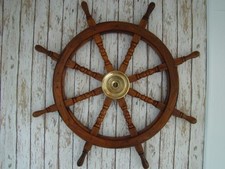 36" Wood Ship Wheel - Large Boat Steering Helm - Teak Wooden Nautical Decor