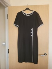 Norman Linton Ladies Black Dress Size 14 with white trim and white buttons. 