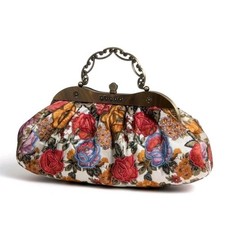 VENDULA LONDON Rare Beaded Floral Clutch Kiss Lock Handbag Discontinued In EUC