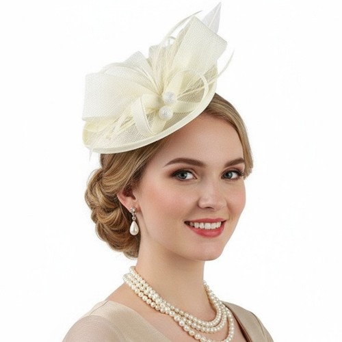 Big saucer sinamay headband - on,