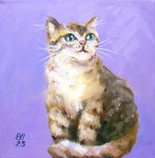 Cat Original Oil Painting Animal Wall Art Wall Decor Canvas 8x8 inches