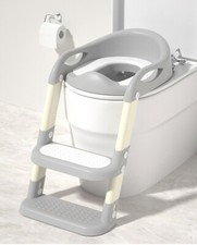 Baby Toddler Potty Training Toilet Seat Adjustable Height Foldable Steps Grey