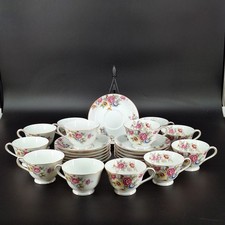 Noritake China Floral Tea Cup Saucer Set 12 Cups 12 Saucers Japan Gold Trim Vtg