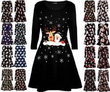 Womens Christmas Mini Swing Dress Plus Size Ladies Xmas Party Long Tops T-Shirt