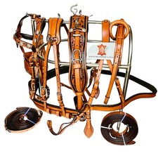 Stylish 3 tone Leather Driving harness for single horse -Natural/Royal blue/Brn