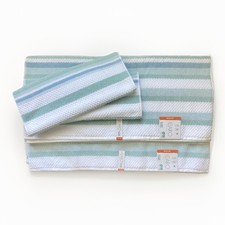 NEW Caro Home White Blue Sea Glass Green Striped Bath Hand Towel Four Piece Set