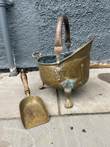 Vintage brass helmet - brass, coal