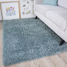 Duck Egg Blue Thick Soft Shaggy Traditional Rugs Soft Plain Boho Living Room Rug