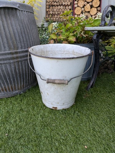 Vtg white metal enamel - vtg, bucket