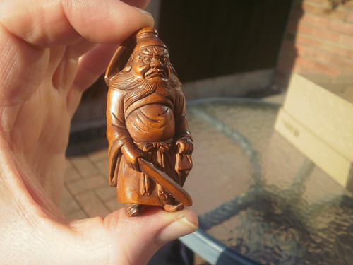 Carved wood netsuke a - wood,
