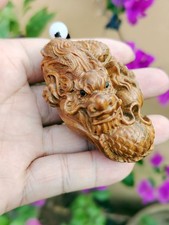 YZ032 - 2.5"  Green Sandalwood Carved Figurine Netsuke - Dragon