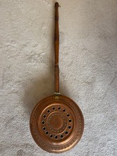A CHARACTERFUL FRENCH ANTIQUE LARGE COPPER BED WARMER. FRENCH COPPER WARMING PAN