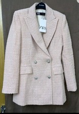 Zara PINK Textured Blazer Jacket Double Breasted Size XS 