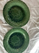Pair Of Majolica Green Plates