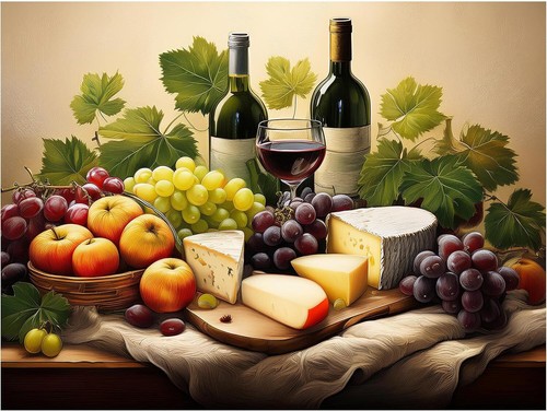 Tile mural wine fruit - mural, cheese