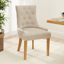 Luxury Natural Oatmeal Fabric Scoop Back Dining Chair with Oak Legs - Kitchen  -
