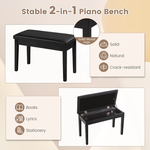 Leather piano bench - 2-in-1,