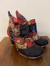 Irregular Choice Miaow Ankle Boots Cat Brooch Red Black Size 37