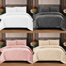 3 Piece Velvet Quilted Bedspread Throw Embossed Bedding Set Double King Size