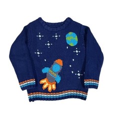 Next Knitted Space Rocket Kids Jumper Sweater Navy Size 18-24 Months