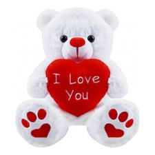 B4E Valentine Teddy Bear Gift Toy with Heart For Loved One Soft Fill White
