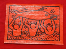 keith haring painting on old paper signed stamped vintage