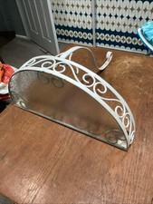 Vintage MCM Wrought Iron Wall Shelf with Scrollwork & Glass Top L26 W51 H51 cm
