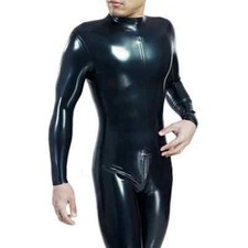 Men Latex Catsuit without Gloves Bodysuit Rubber Jumpsuit Club Wear Role Play