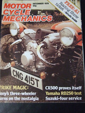 MOTOR CYCLE MECHANICS MAGAZINE DECEMBER  1978   TRIKE MAGIC CX500 YAM RD250 TEST