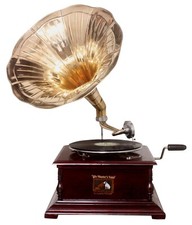 Gramophone Replica Player 78 rpm Square phonograph Brass Horn HMV Vintage mech