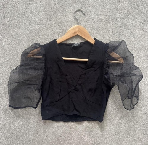Bershka black puff sleeve - black,