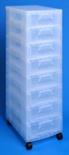 'REALLY USEFUL STORAGE BOXES' 8 x 7 LITRE CLEAR TOWER CLEAR DRAWERS NEW