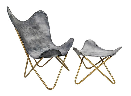 Butterfly chair and footstool - and,