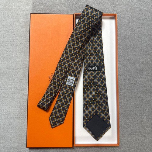 Hermes tie black and - tie, brown