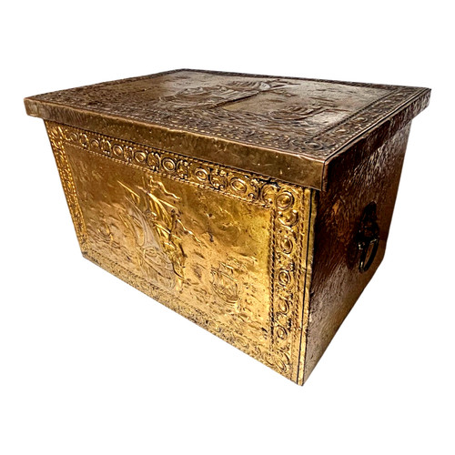 Vintage embossed brass wood - brass, &