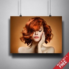 SHORT WAVY HAIR POSTER A3 A4 * CHESTNUT COPPER BROWN HAIRSTYLE HAIRDRESSER SALON
