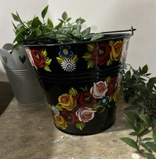 Hand Painted Black Metal Pot