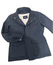 Hackett Men's Field Jacket Large Navy Blue Zip Up Hood