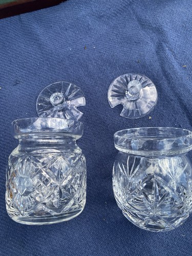 Two lead crystal jam - pots, with